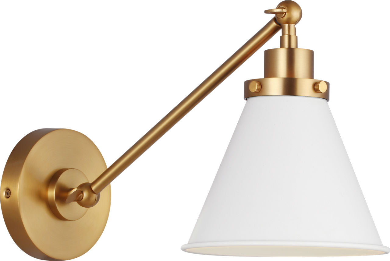 Wellfleet One-Arm Cone Sconce | Burnished Brass | Matte White Shade