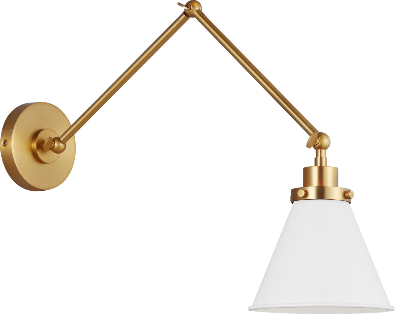 Wellfleet Double Arm Cone Task Sconce Matte White and Burnished Brass