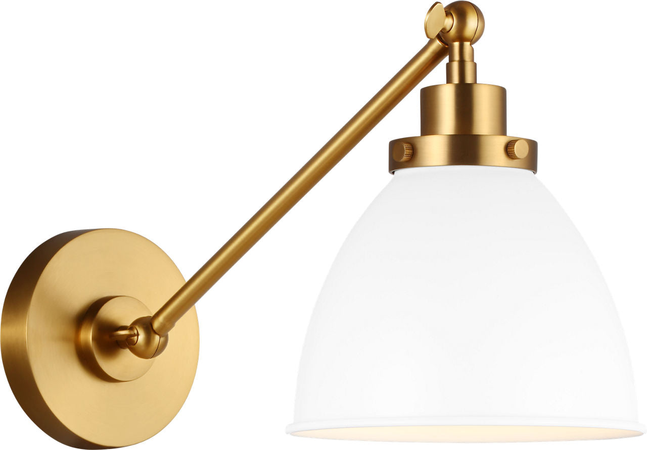 Wellfleet Single Arm Dome Task Sconce Matte White and Burnished Brass