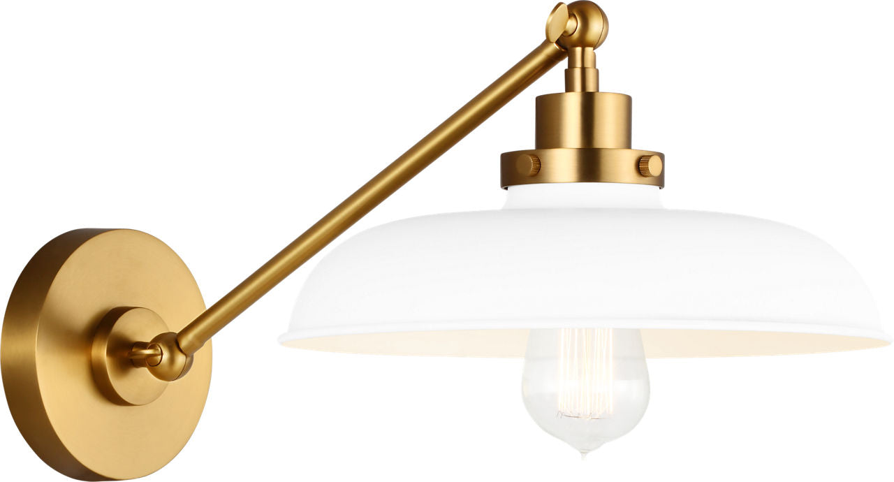 Wellfleet Single Arm Wide Task Sconce Matte White and Burnished Brass