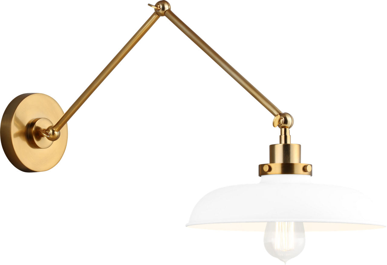 Wellfleet Double Arm Wide Task Sconce Matte White and Burnished Brass