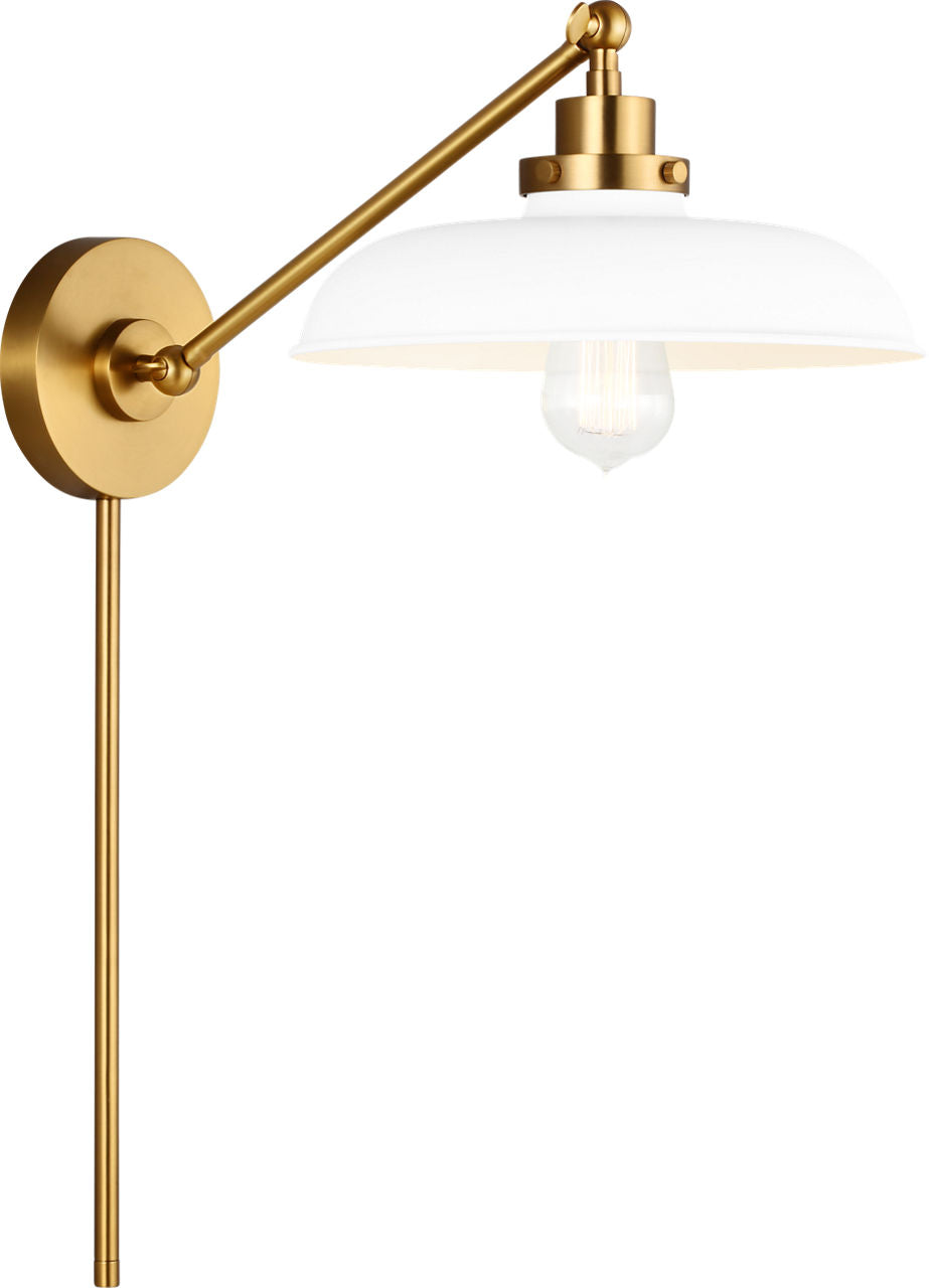 Wellfleet Single Arm Wide Task Sconce Matte White and Burnished Brass