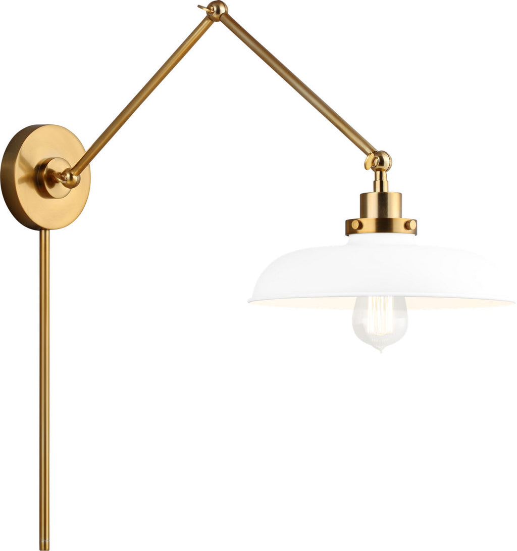 Wellfleet Double Arm Wide Task Sconce Matte White and Burnished Brass
