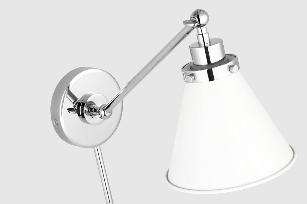 Wellfleet Single Arm Cone Task Sconce Matte White and Polished Nickel