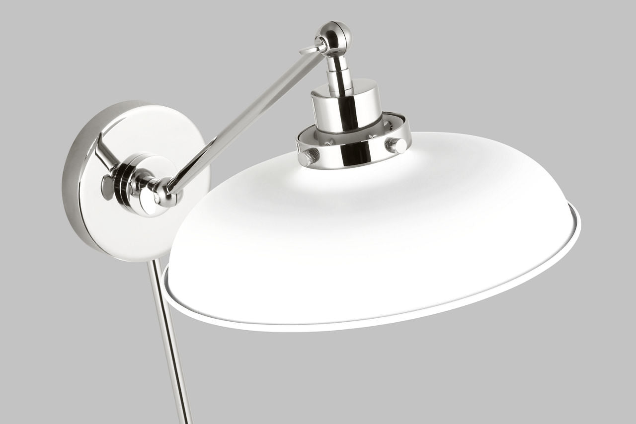 Wellfleet Single Arm Wide Task Sconce Matte White and Polished Nickel