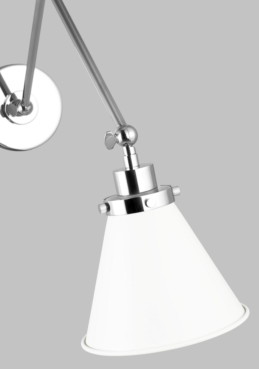 Wellfleet Double Arm Cone Task Sconce Matte White and Polished Nickel