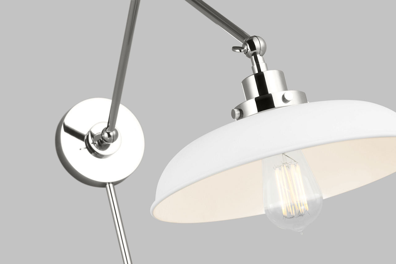 Wellfleet Double Arm Wide Task Sconce Matte White and Polished Nickel