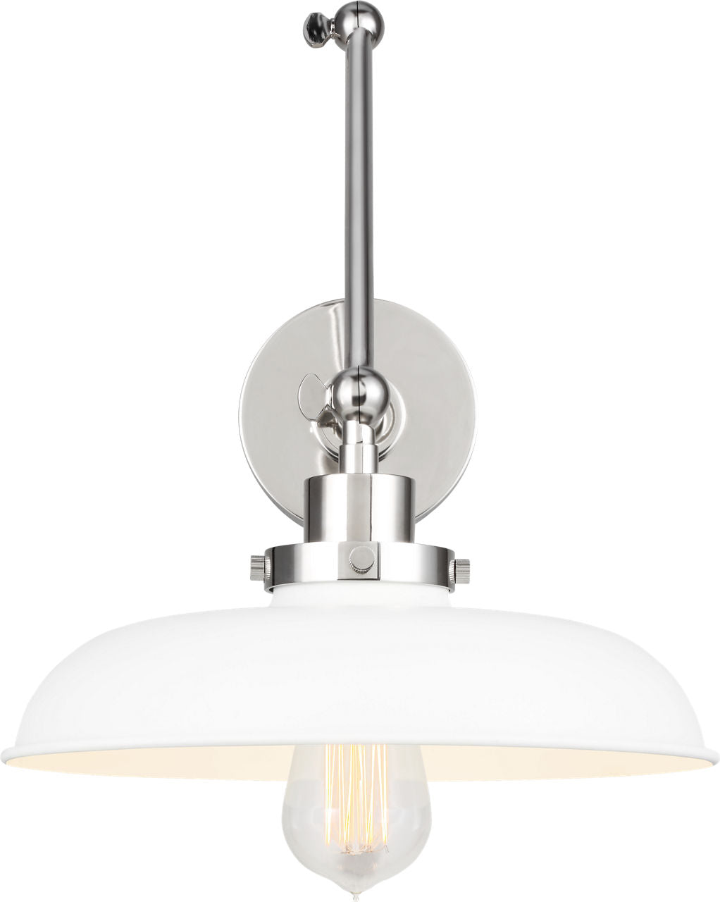 Wellfleet Double Arm Wide Task Sconce Matte White and Polished Nickel
