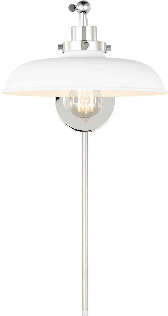 Wellfleet Single Arm Wide Task Sconce Matte White and Polished Nickel