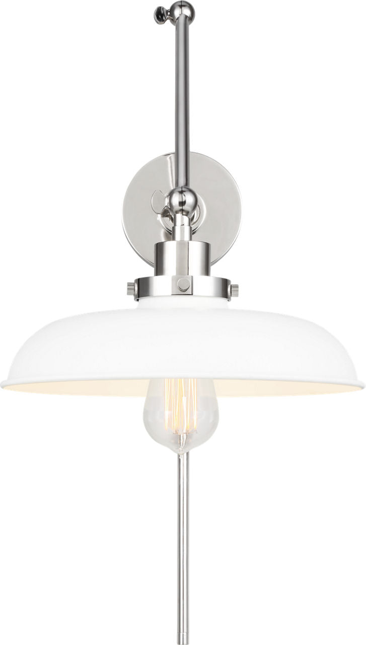 Wellfleet Double Arm Wide Task Sconce Matte White and Polished Nickel
