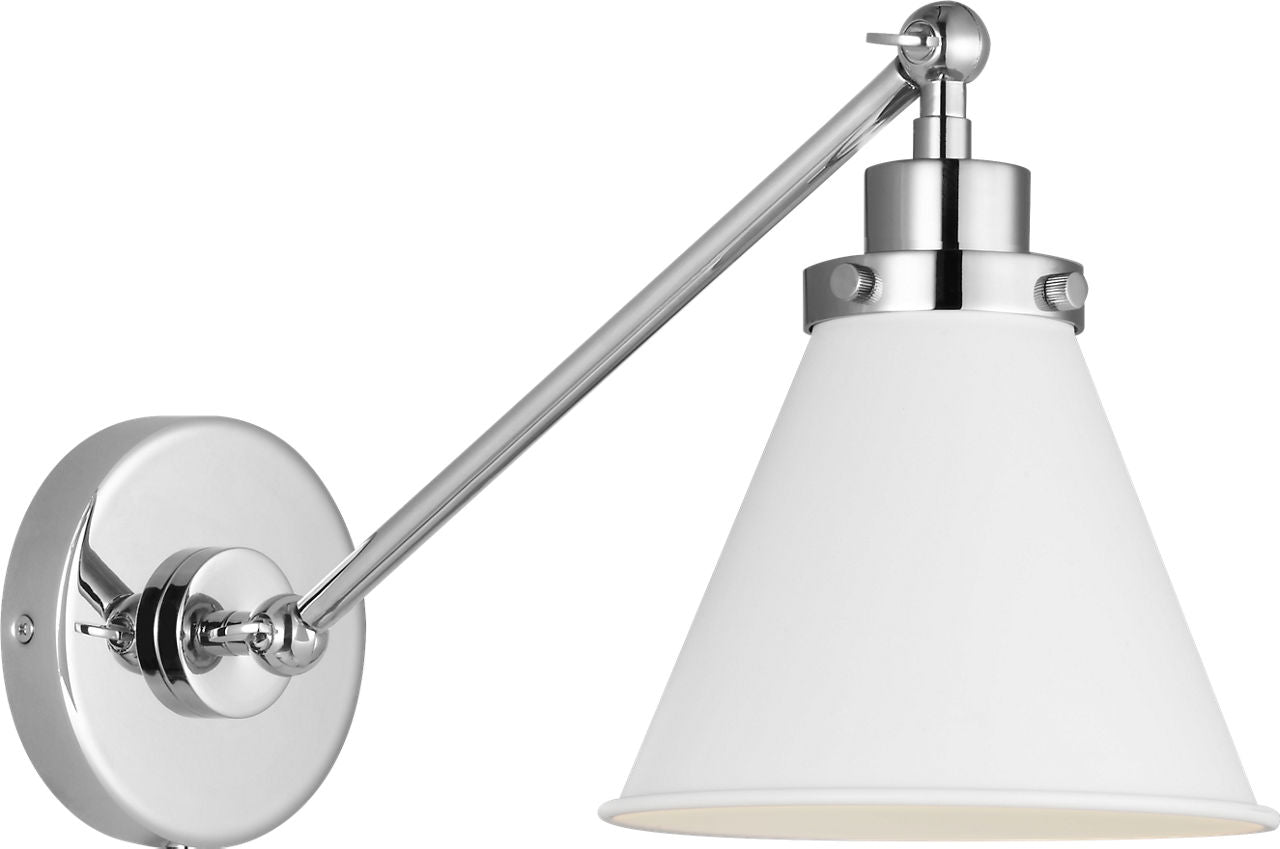 Wellfleet Single Arm Cone Task Sconce Matte White and Polished Nickel
