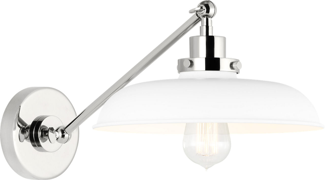 Wellfleet Single Arm Wide Task Sconce Matte White and Polished Nickel