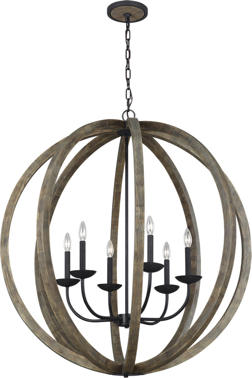 Allier Large Pendant Weathered Oak Wood / Antique Forged Iron