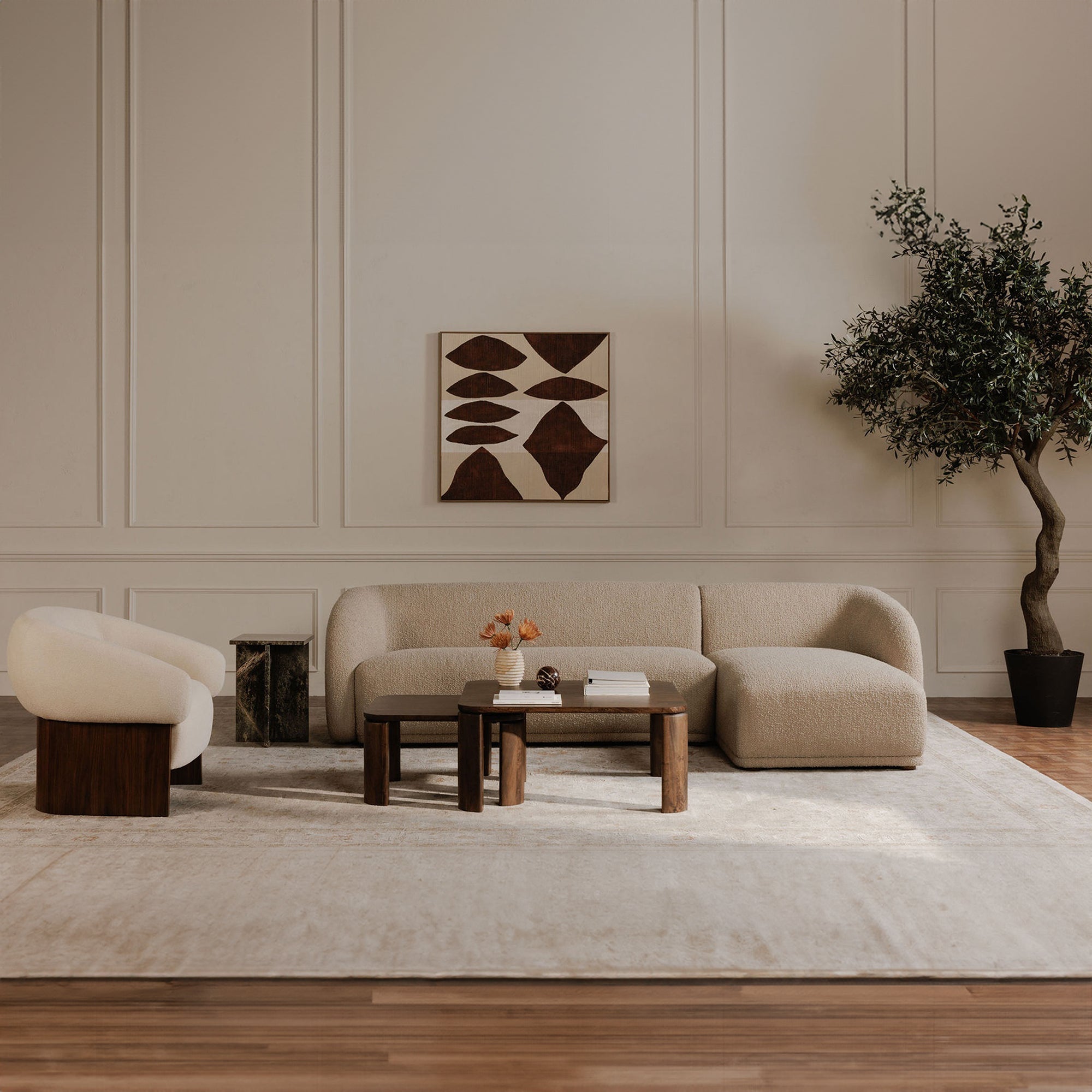 Faye Right Sectional Beige Boucle