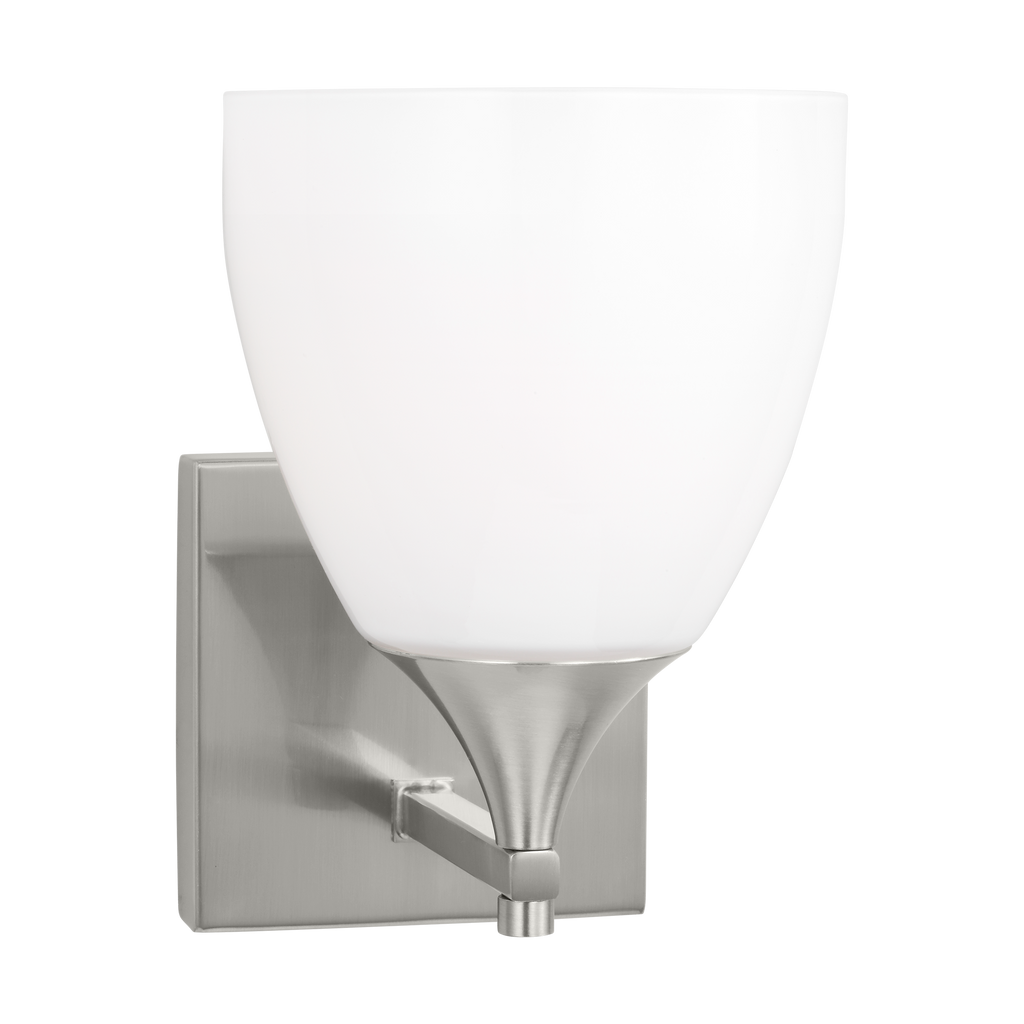 Toffino 1-Light Bath Sconce | Brushed Steel | Milk Glass