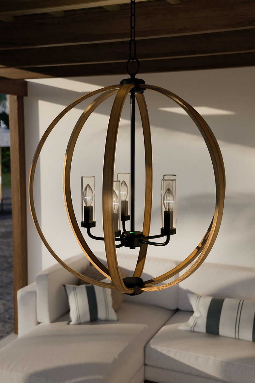 Allier Outdoor Chandelier Weathered Oak Wood / Antique Forged Iron