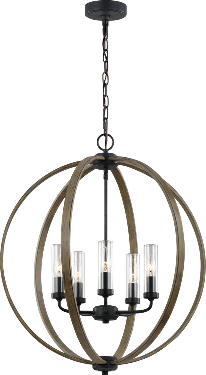 Allier Outdoor Chandelier Weathered Oak Wood / Antique Forged Iron