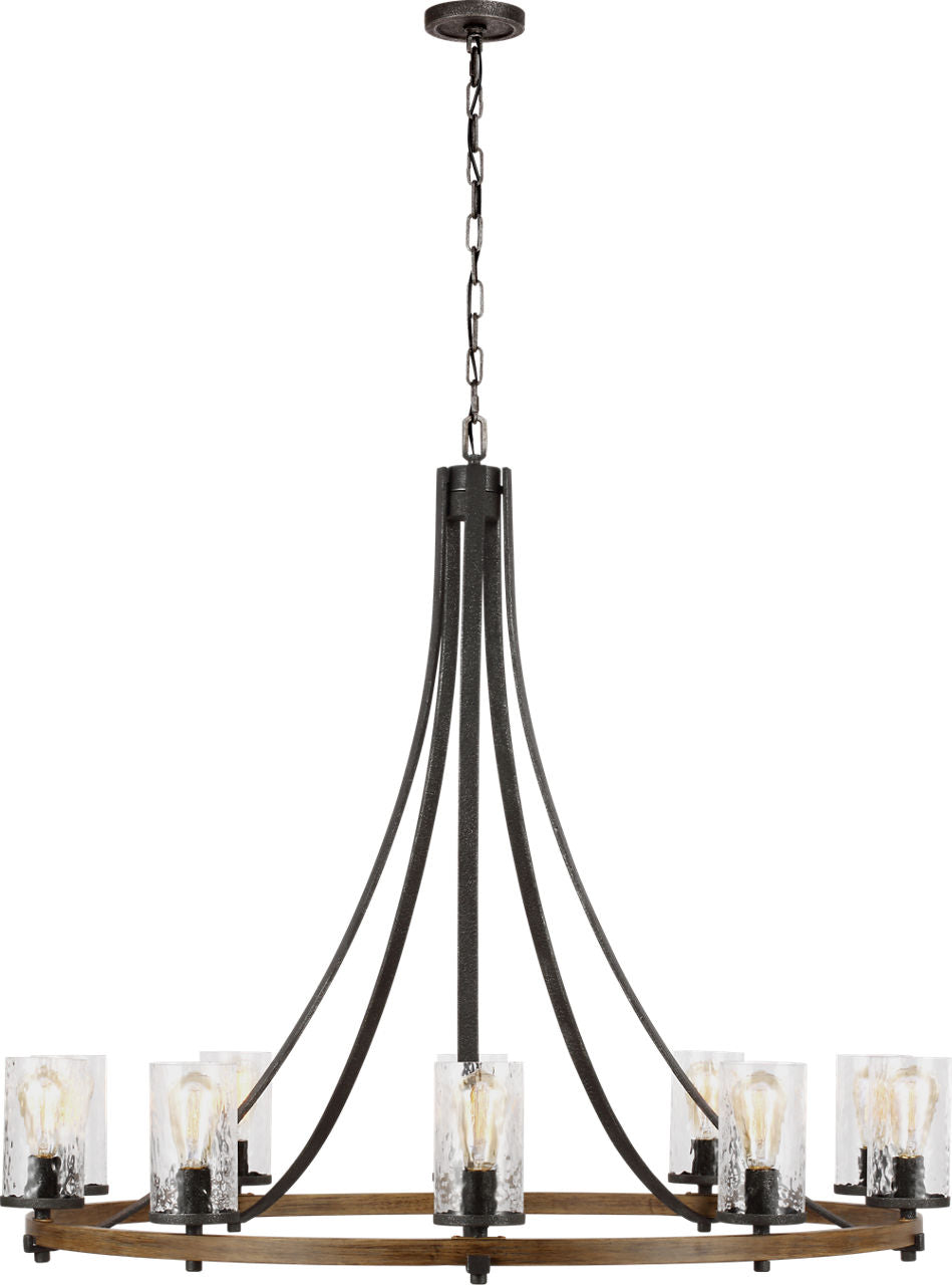 Angelo Large Chandelier Distressed Weathered Oak / Slate Grey Metal