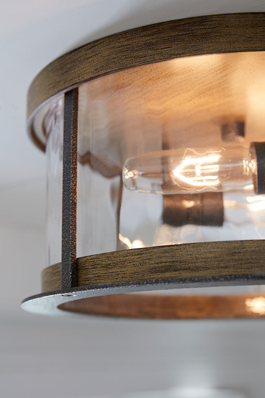 Angelo Flush Mount Distressed Weathered Oak / Slate Grey Metal