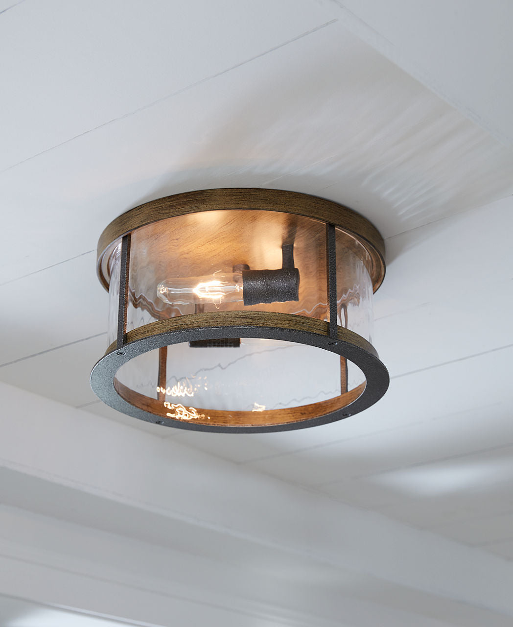 Angelo Flush Mount Distressed Weathered Oak / Slate Grey Metal