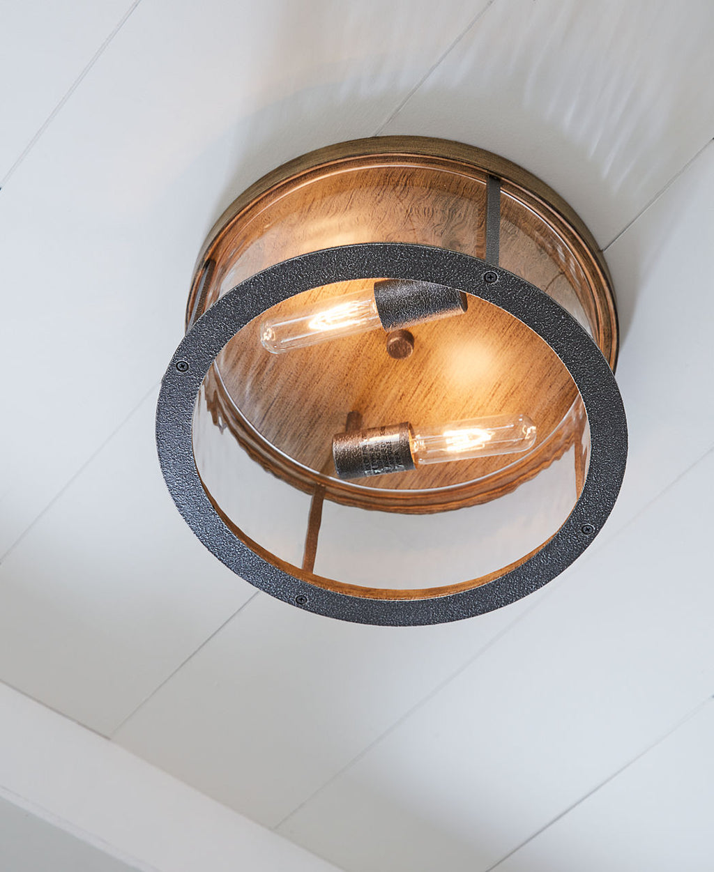 Angelo Flush Mount Distressed Weathered Oak / Slate Grey Metal