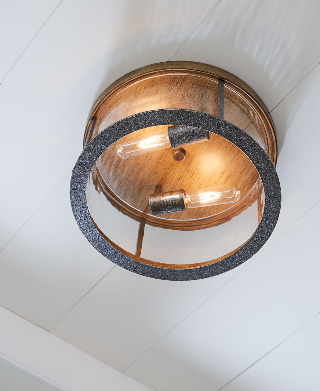 Angelo Flush Mount Distressed Weathered Oak / Slate Grey Metal