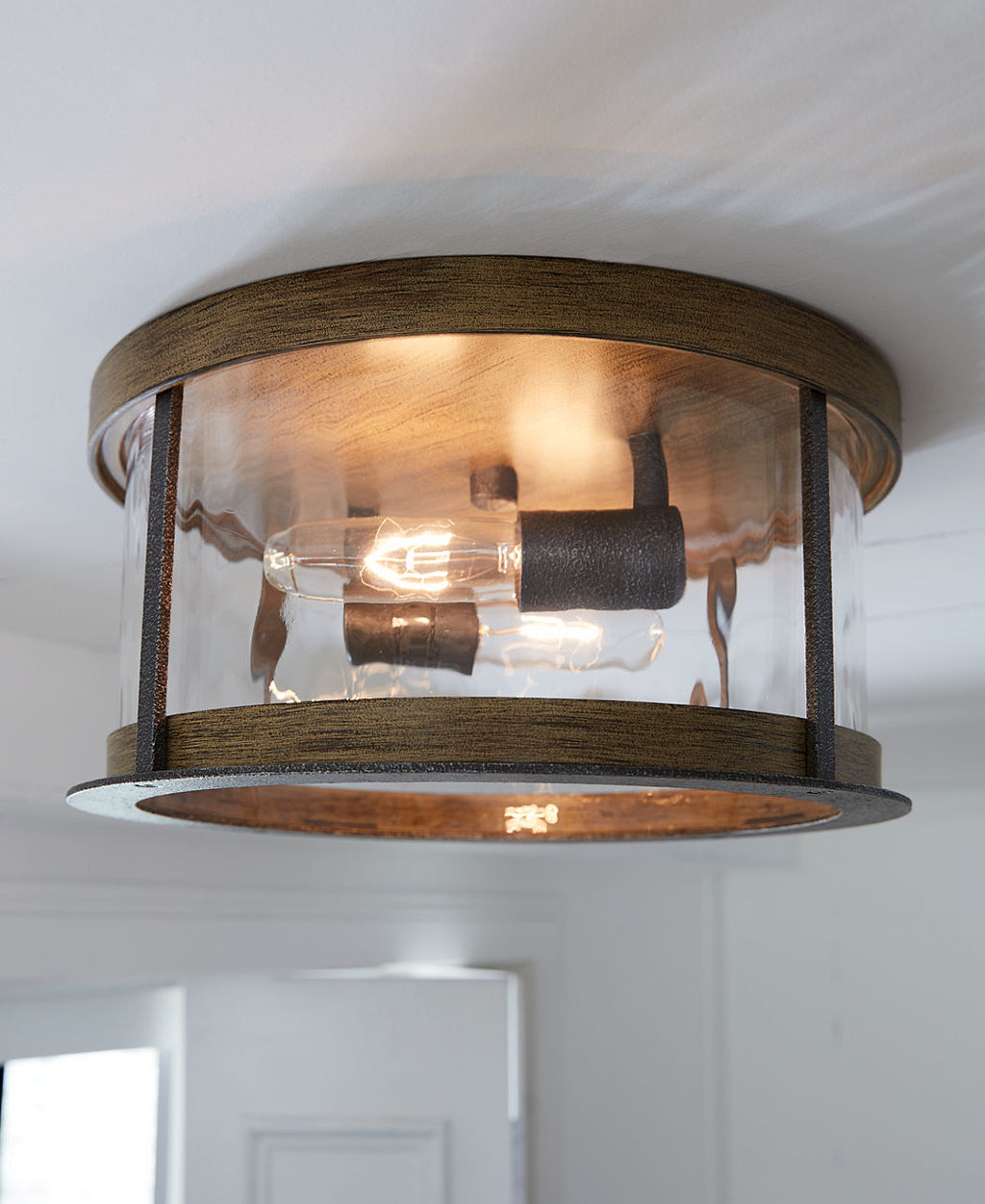 Angelo Flush Mount Distressed Weathered Oak / Slate Grey Metal