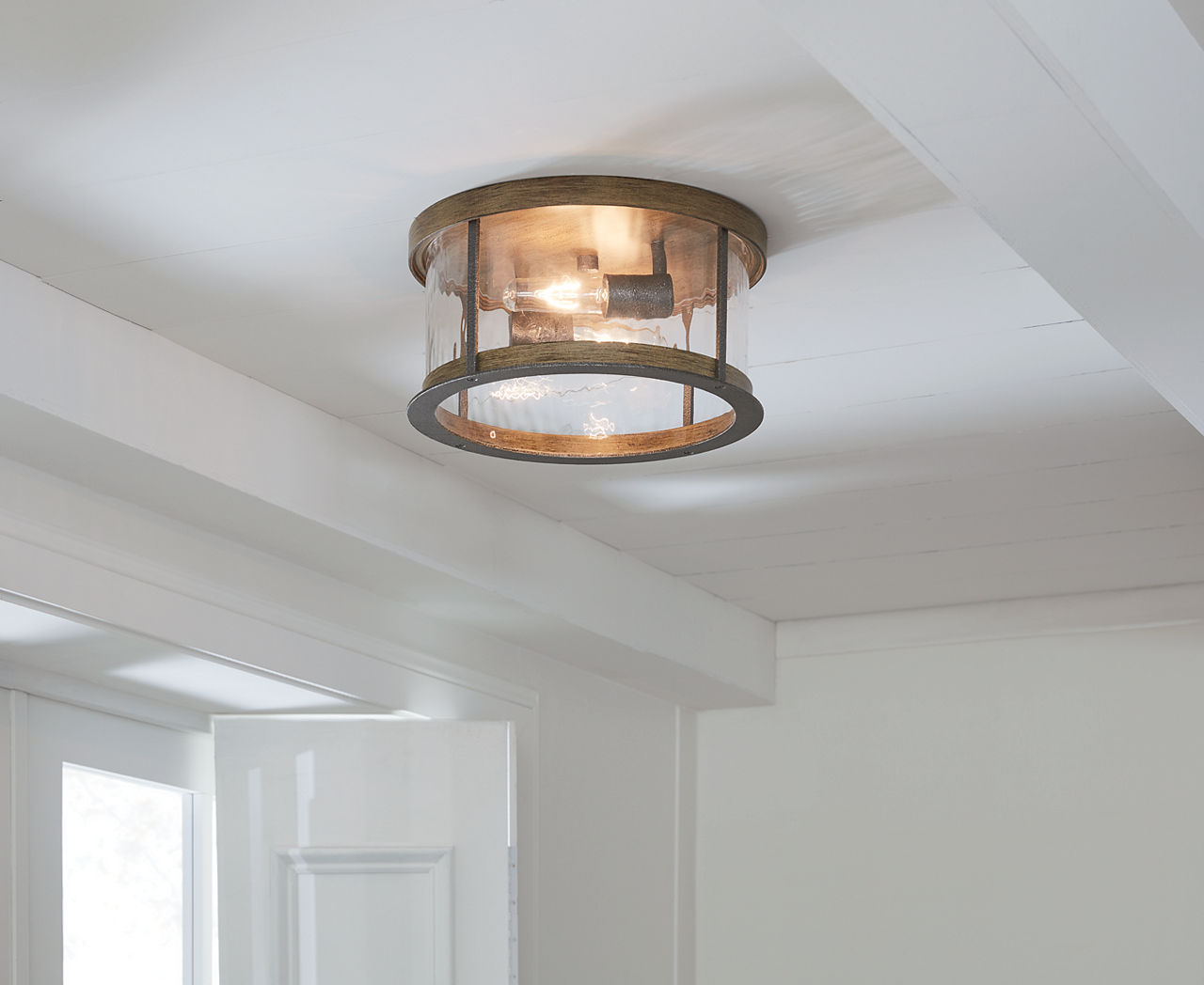 Angelo Flush Mount Distressed Weathered Oak / Slate Grey Metal