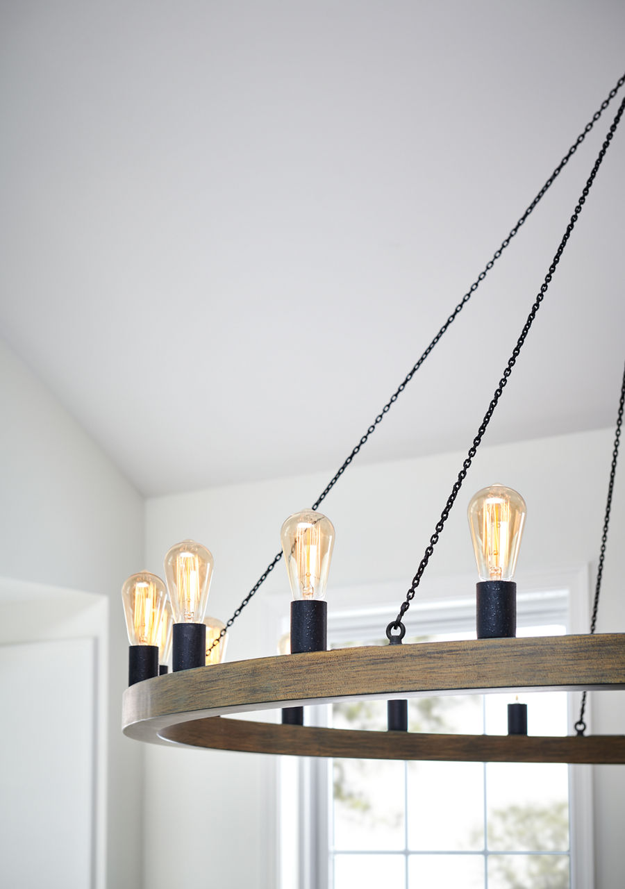 Avenir Large Chandelier Weathered Oak Wood / Antique Forged Iron