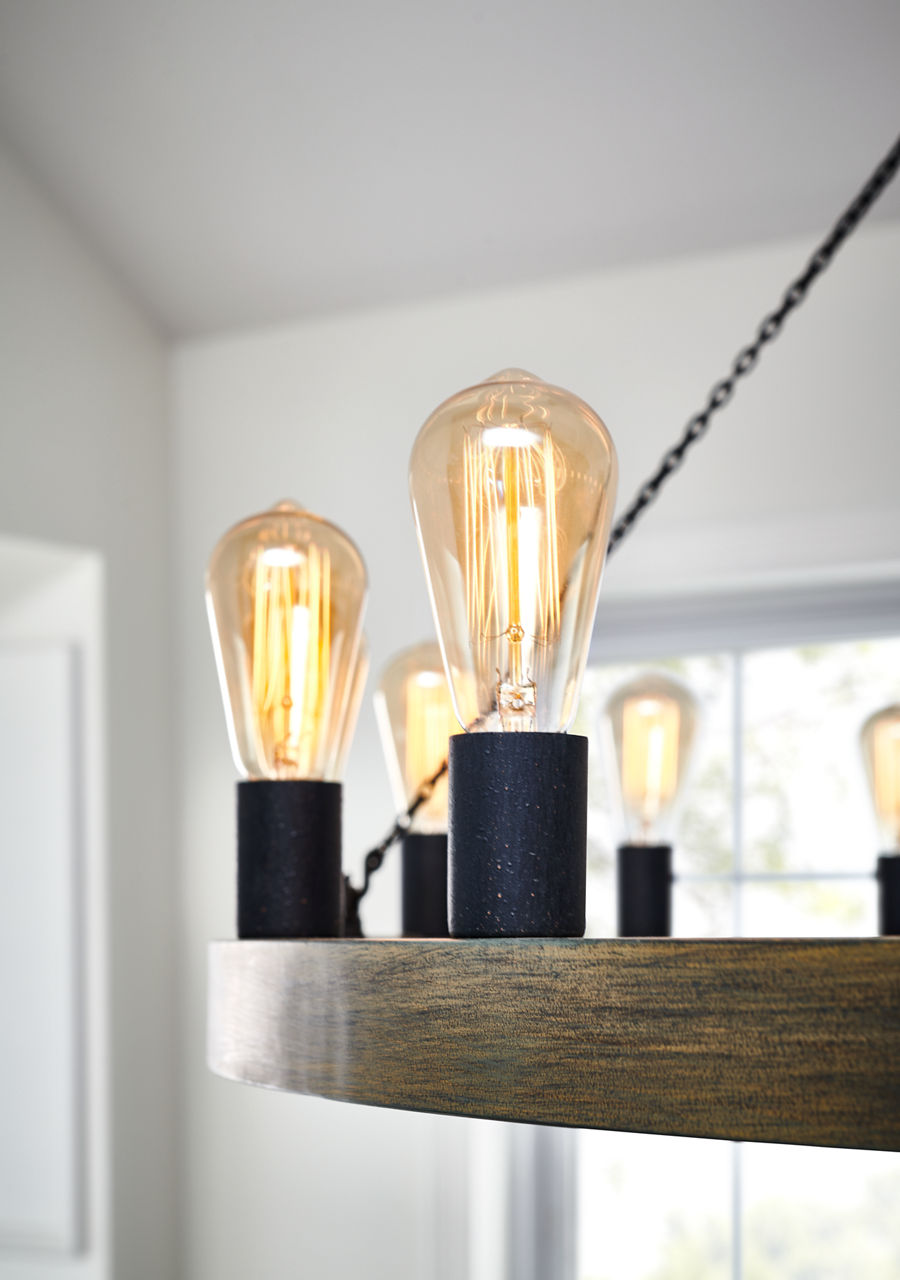 Avenir Large Chandelier Weathered Oak Wood / Antique Forged Iron