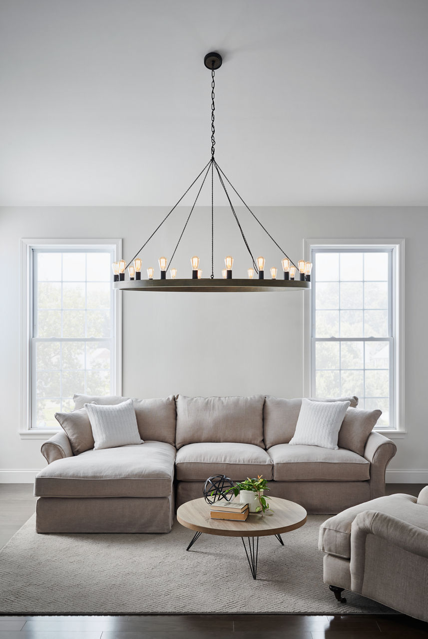 Avenir Large Chandelier Weathered Oak Wood / Antique Forged Iron