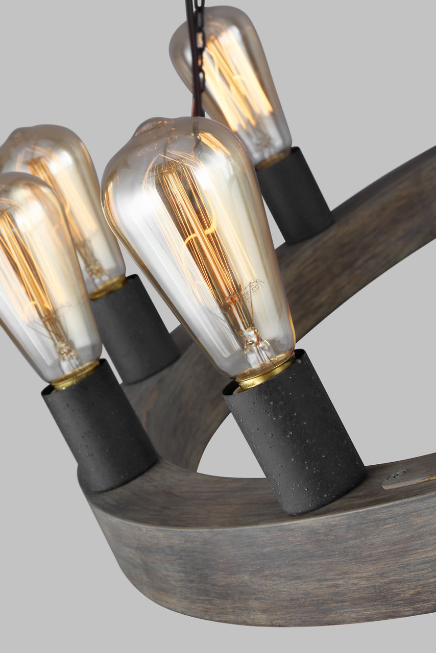 Avenir Medium Chandelier Weathered Oak Wood / Antique Forged Iron