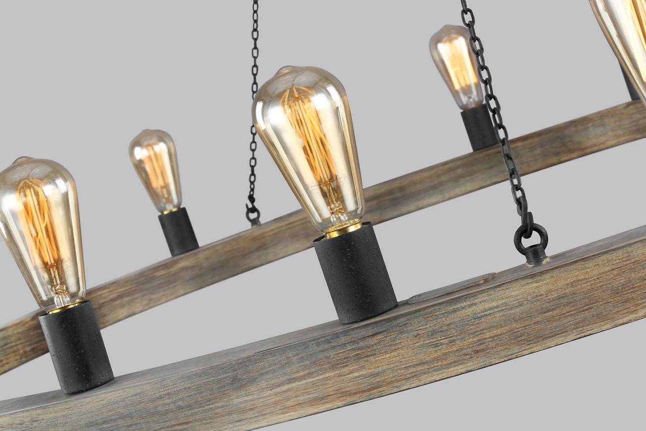 Avenir Large Chandelier Weathered Oak Wood / Antique Forged Iron