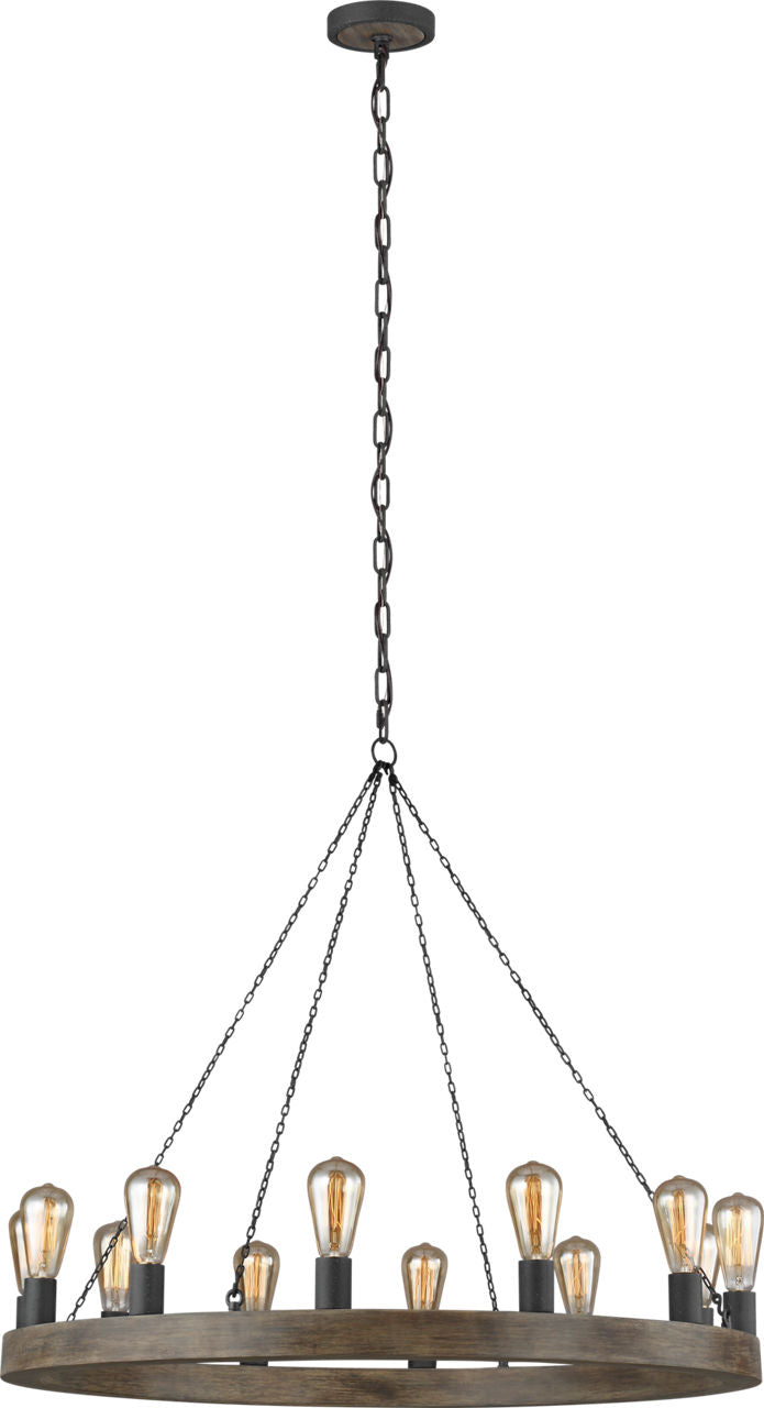 Avenir Medium Chandelier Weathered Oak Wood / Antique Forged Iron