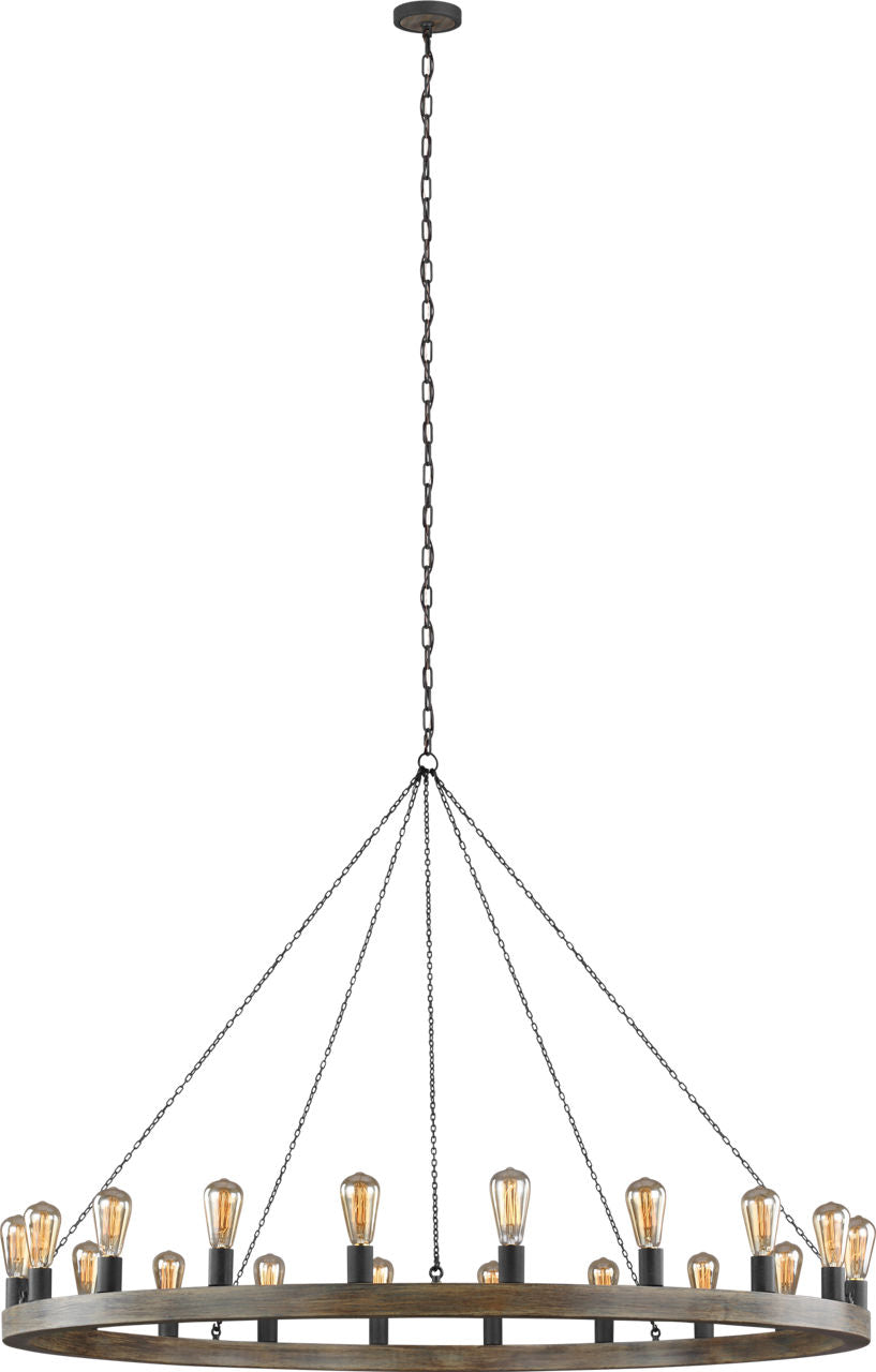 Avenir Large Chandelier Weathered Oak Wood / Antique Forged Iron
