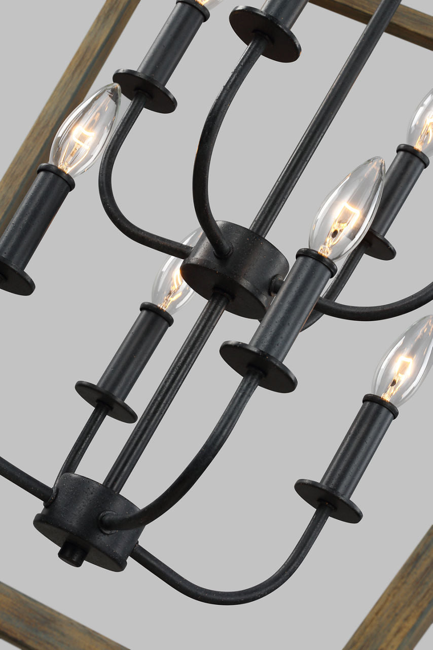 Gannet Extra Large Chandelier Weathered Oak Wood / Antique Forged Iron