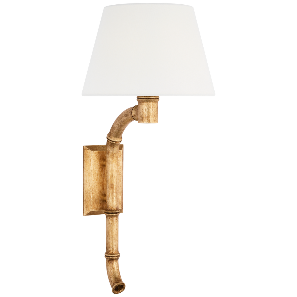 Alana 27" Curved Tail Sconce | Gilded Plaster | Linen Shade