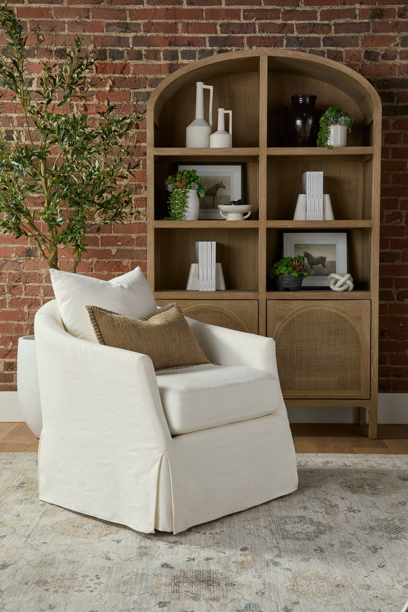 Faye Slipcover Swivel Club Chair | Cream Crepe