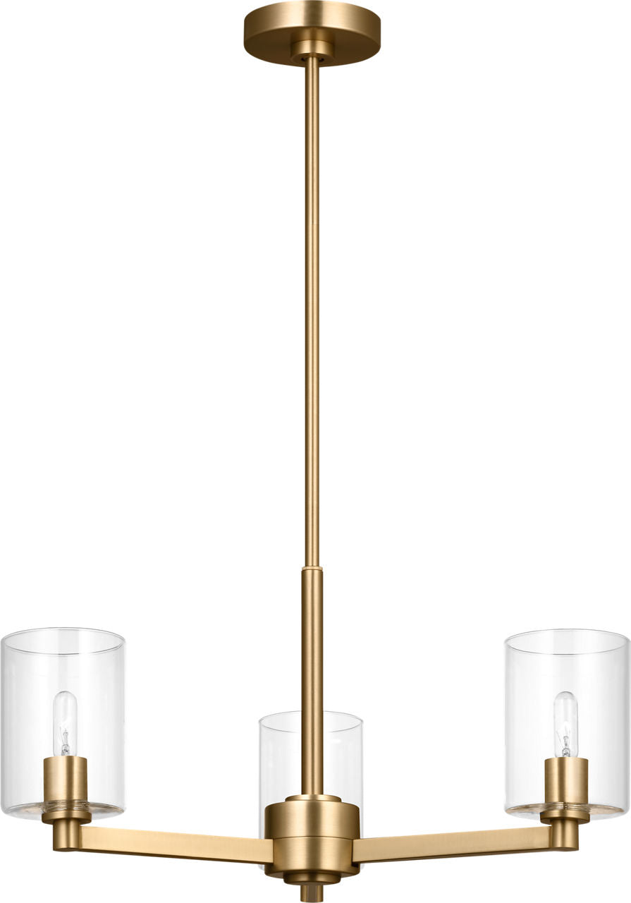 Fullton 3-Light Chandelier | Satin Brass | Clear Glass Bulb(s) Not Included