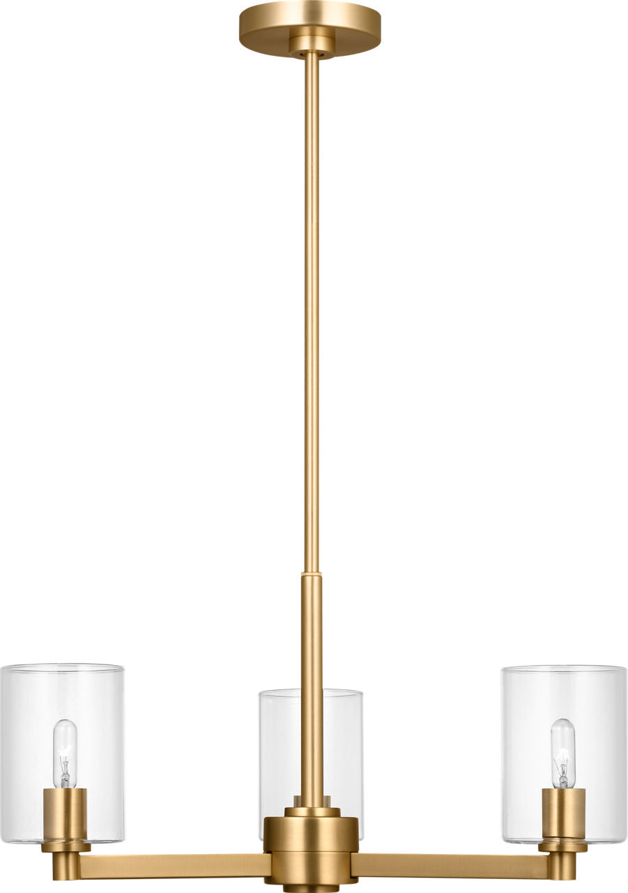 Fullton 3-Light Chandelier | Satin Brass | Clear Glass Bulb(s) Not Included