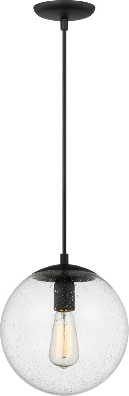 Leo Hanging Globe Medium Pendant | Midnight Black | Clear Seeded Glass Bulb(s) Not Included