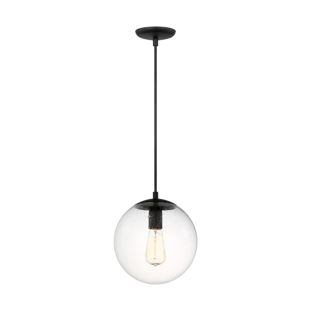 Leo Hanging Globe Medium Pendant | Midnight Black | Clear Seeded Glass Bulb(s) Not Included
