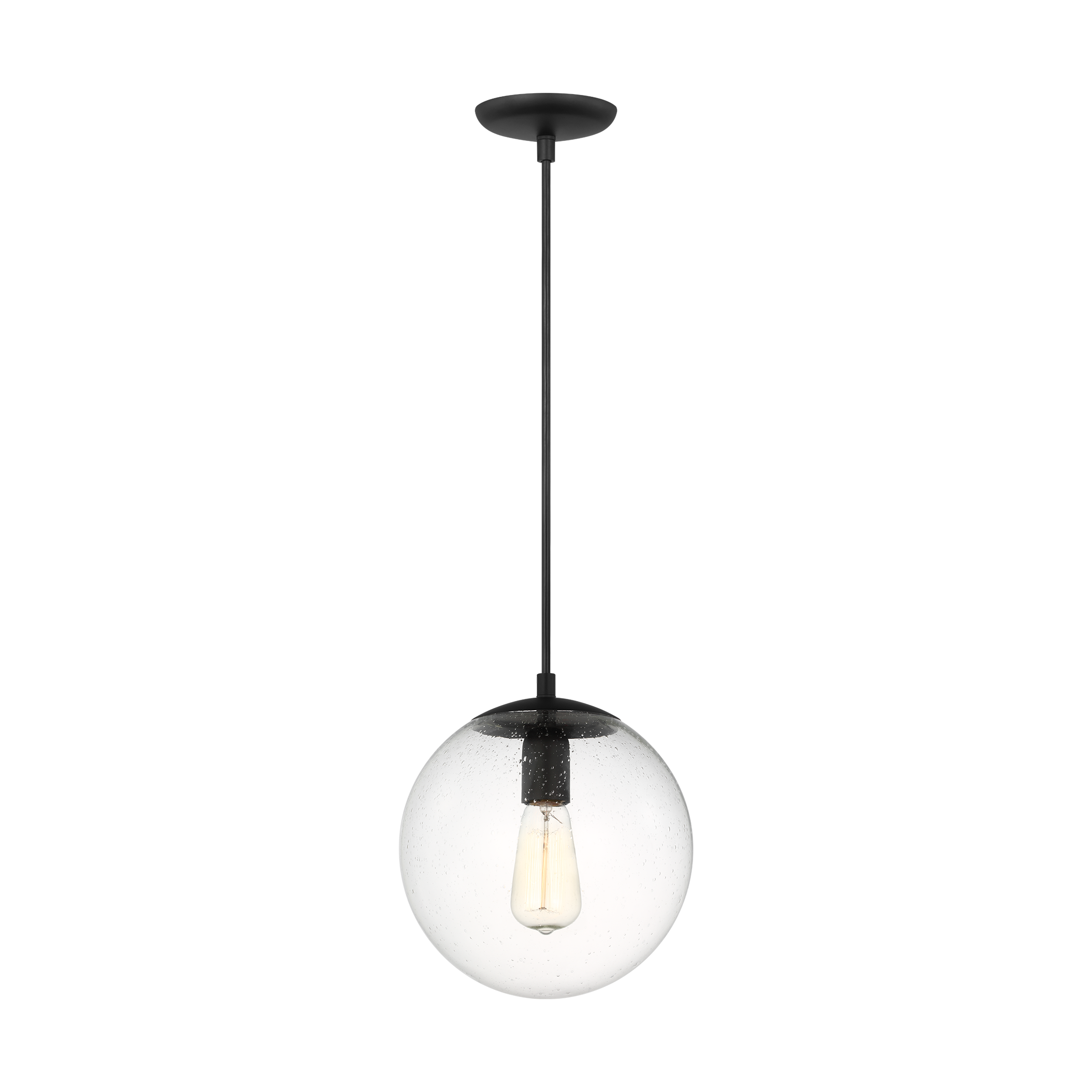Leo Hanging Globe Medium Pendant | Midnight Black | Clear Seeded Glass Bulb(s) Not Included