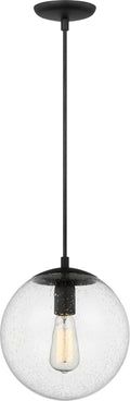 Leo Hanging Globe Medium Pendant | Midnight Black | Clear Seeded Glass Bulb(s) Included