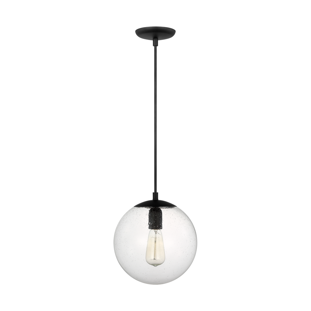 Leo Hanging Globe Medium Pendant | Midnight Black | Clear Seeded Glass Bulb(s) Not Included
