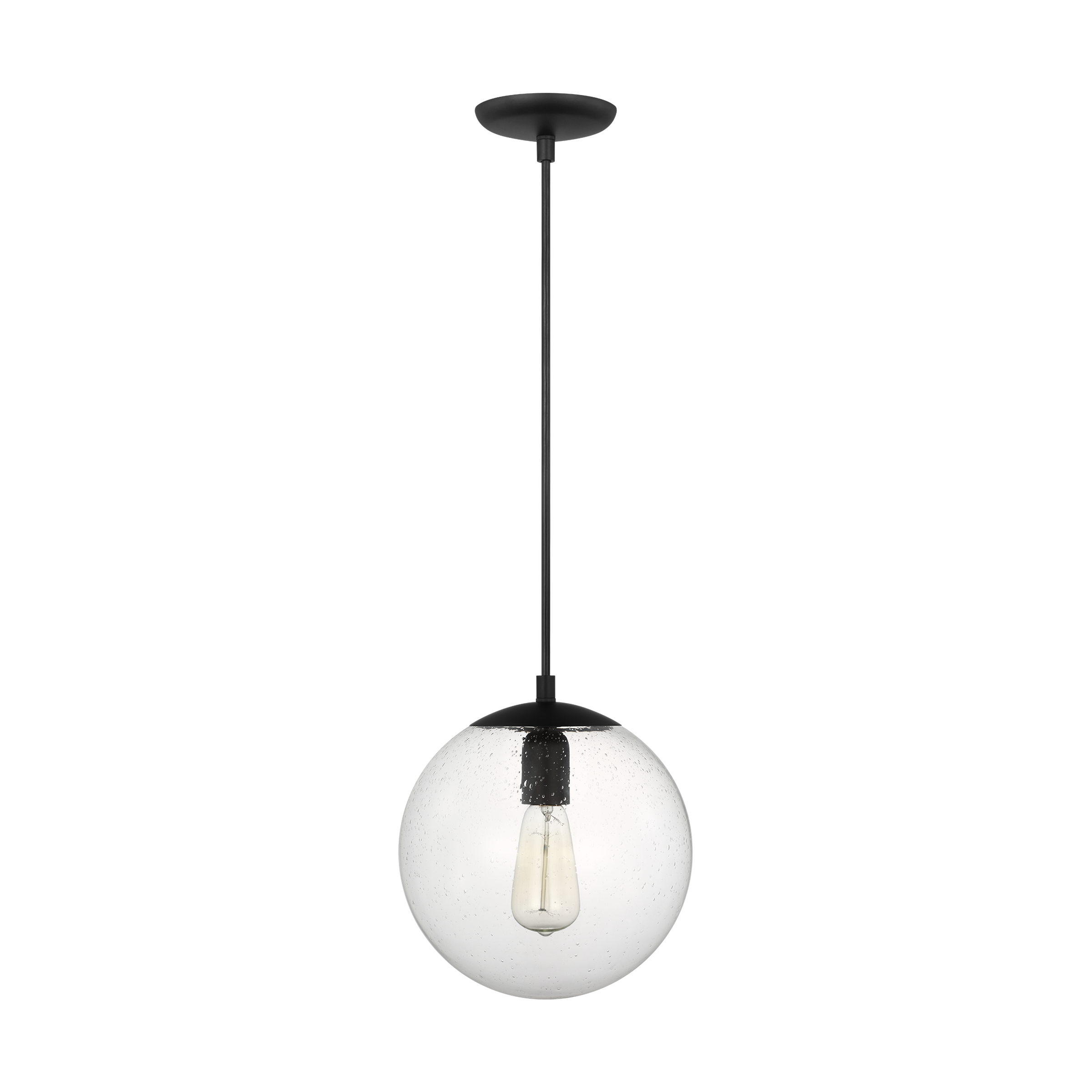 Leo Hanging Globe Medium Pendant | Midnight Black | Clear Seeded Glass Bulb(s) Not Included