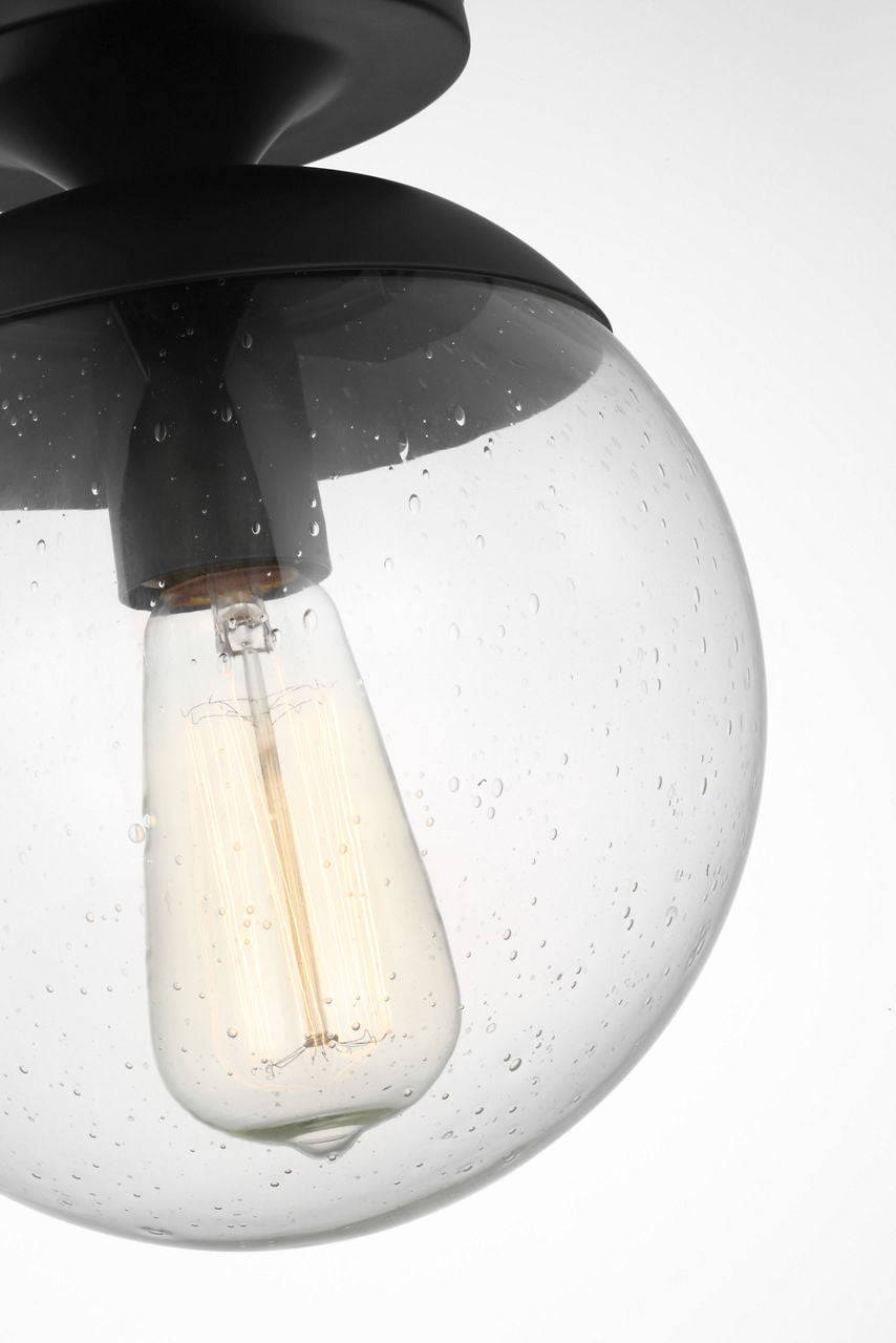 Leo Hanging Globe Flush Mount | Midnight Black | Clear Seeded Glass Bulb(s) Not Included