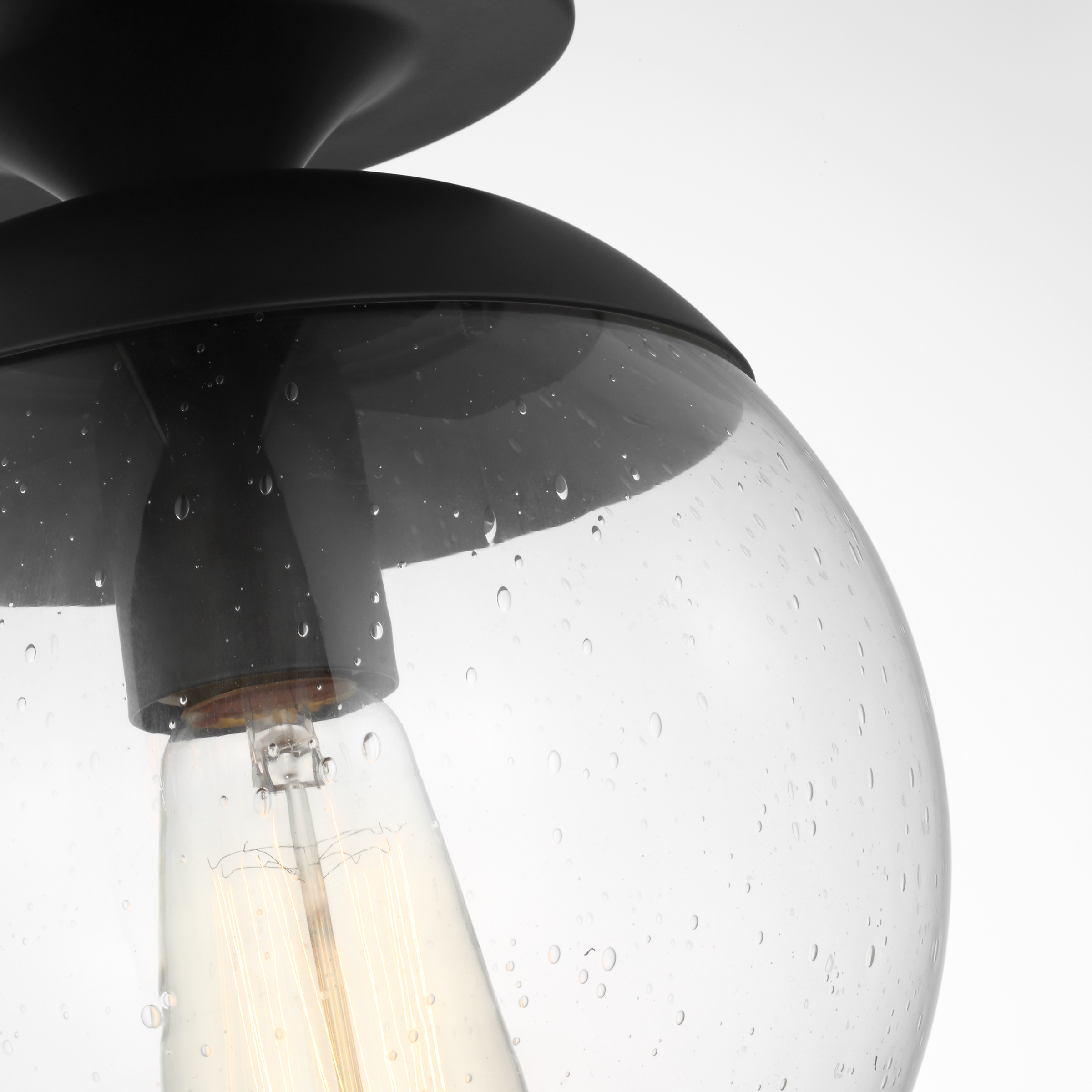 Leo Hanging Globe Flush Mount | Midnight Black | Clear Seeded Glass Bulb(s) Not Included