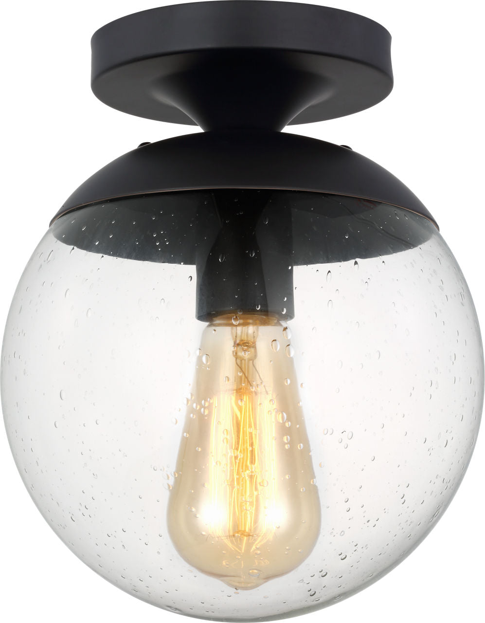 Leo Hanging Globe Flush Mount | Midnight Black | Clear Seeded Glass Bulb(s) Not Included