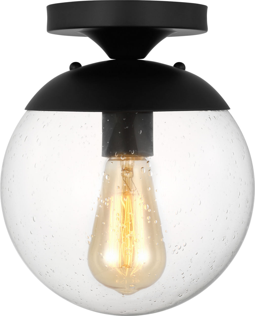 Leo Hanging Globe Flush Mount | Midnight Black | Clear Seeded Glass Bulb(s) Not Included